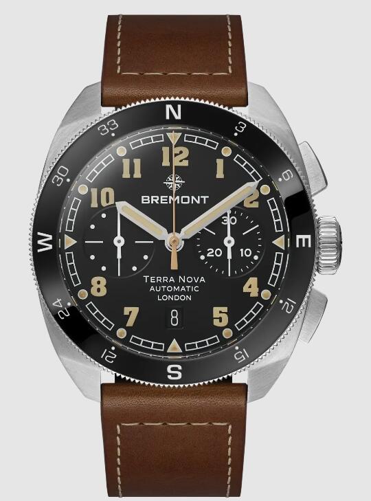 Best Bremont TERRA NOVA 42.5 CHRONOGRAPH Black Dial leather strap Replica Watch